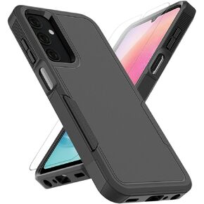 for Samsung Galaxy A25 5G Case: Dual Layer Protective Heavy Duty Cell Phone Cover Shockproof Rugged with HD Screen Protector - Military Protection Bumper Tough - Samsung Galaxy A25 5G 2024, Black