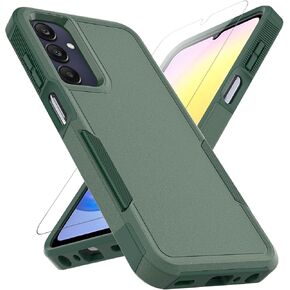 for Samsung Galaxy A25 5G Case: Dual Layer Protective Heavy Duty Cell Phone Cover Shockproof Rugged with HD Screen Protector - Military Protection Bumper Tough - Samsung Galaxy A25 5G 2024, Dark Green in Saudi Arabia