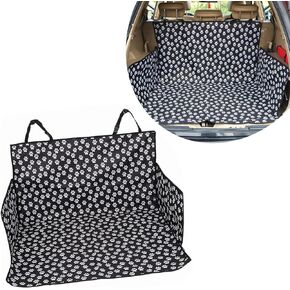 Pack-1 Car 41.3" x 61" Trunk Pet Mat, Cute Paw Decorated Dog Scratch Resistant Trunk Full Protective Case, 600D Waterproof Oxford Cloth Non-Slip Washable Accessory, Universal for Cars (Black)