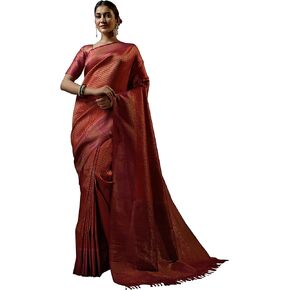 Sarees for Women Raw Silk Banarasi Woven Zari Sari | Indian Diwali Wedding Saree & Unstitched Blouse