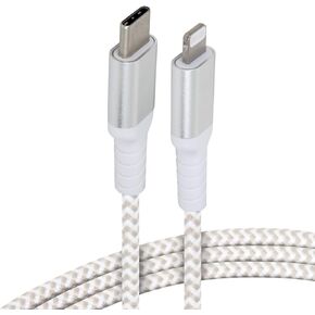 Realm USB-C to Lightning Cable, MFi Certified Lightning Cable, Nylon Braided Type C to Lightning Cable, iPhone 12 Charger Cable, White