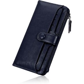 HUA ANGEL Womens Wallet Slim Thin Waxed Leather Billfold Clutch Multi Card Holder with Coin Pocket Large Capacity Long Purse