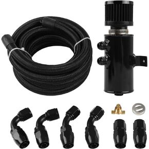 10AN Baffled Oil Catch Can Breather Can with Drain Valve 750ML Bundle and 10FT 10AN Fuel Line Fitting Kit Nylon Braided CPE Oil Hose