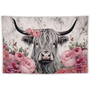 ANMOGID Animal Tapestry Wall Hanging Aesthetic Decoration For Bedroom Living Room Wall Art Tapestries Highland Cow Flower Funny Animal 40"x60"