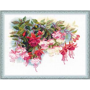 RIOLIS - Fuchsia 1398, Floral Cross Stitch Kits 15¾"x11¾, Cross Stitch Kits for Beginners & Advanced, Crossstitching Kits Adult, Counted Stitching Kits, Flowers Embroidery Kit