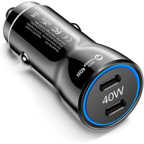 40W USB C Car Charger, VectorTech USB-C Cigarette Lighter Adapter Fast Charging Dual Port PD3.0 Type C Power Plug Compatible with iPhone 15 14 13 12 11 Pro Max XR Galaxy S23/22/21 Google Pixel 7