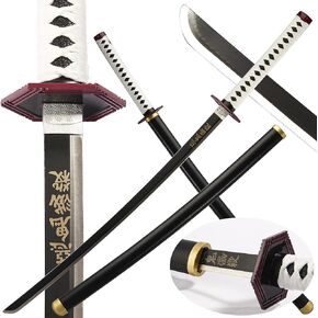 Cosplay Anime Swords, Real Demon Slayer Sword, Handmade Katana Samurai Sword, 40inches Real Steel Blade with Leather Scabbard