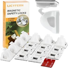 UPGRADED LICYFERN Magnetic Cabinet Locks (8 Locks & 2 Keys) - Invisible Baby Proofing Child Safety Lock & Keys – Easy to Install, Home & Kitchen Cabinet Magnetic Drawer Lock