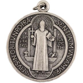 1.5" Antique Silver-Tone Saint Benedict Medal | Patron Saint of Students and Europe | Religious Medallion for Jewelry and Home | Catholic Gift for First Holy Communion and Confirmation