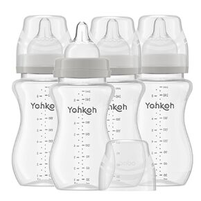 YOHKOH Natural Flow PP Baby Bottle with Natural Response Nipple, Wide Neck Anti-Colic Baby Bottles, Easy to Clean (6.4oz (Pack of 2), White)