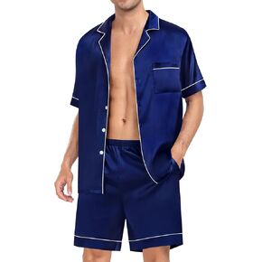 طقم بيجامة من الساتان للرجال من LecGee مكون من قطعتين بأكمام قصيرة من PJs ملابس نوم رجالية ناعمة مع جيوب in Kuwait