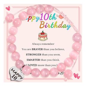 Natural Stone Birthday Bracelet with Sweet Heart Charm, Jewelry& Card 6-14 Birthday Gifts for Girls, 6/7/8/9/10/11/12/13/14 Year Old Girl Birthday Gift Ideas(9th)