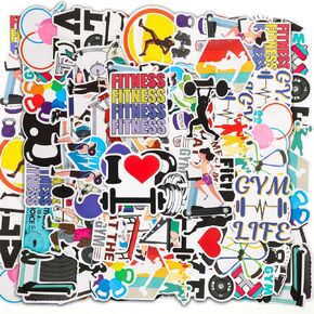 Gueevin 100 Pcs Fitness Stickers Gym Stickers for Water Bottles Workout Stickers Vinyl Waterproof Running Stickers Decal Gifts for Teens Adult Laptop Phone Skateboard Luggage Guitar