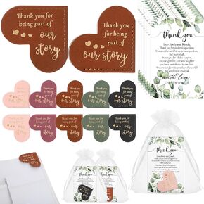 Wedding Favors for Guests Bulk Include PU Leather Corner Bookmarks Heart Book Marks Thank You Cards Gift Bags Wedding Souvenirs for Guest Bridal Shower Favors Reading Lover Gifts(50 Sets)
