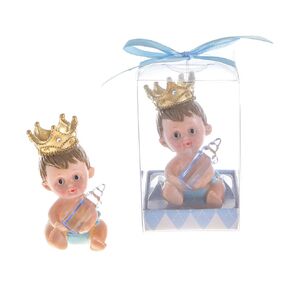 Baby Keepsake - Set of 12 "Boy" Baby Wearing Crown Holding Baby Bottle Favors - Blue