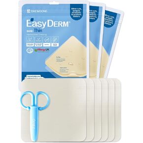 Easyderm ضمادات غرواني مائي رفيعة للجروح الكبيرة مقاس 10.16 سم × 10.16 سم 3 عبوات (6 ضمادات) | ضمادة مقاومة للماء وخالية من اللاتكس وعالية الامتصاص للحروق والبثور والعناية بحب الشباب وشفاء الجروح باستخدام مقص صغير in Kuwait