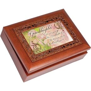Cottage Garden Granddaughter Such a Gift Woodgrain Inlay Jewelry Music Box Plays Light Up My Life