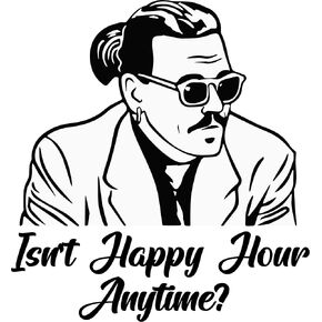 Isnt Happy Hour Anytime? Amber Heard vs Johnny Depp Defamation Trial Decal Stickers Hilarious Decal Sticker Design Black White Durable Vinyl for Laptop Notebook Phone Case Water Bottle Cooler Window Windshield Fade Resistant Waterproof Peel Stick Waterpro