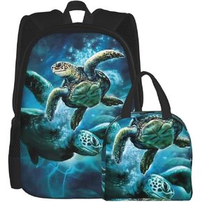 2pcs backpacks for boys/girls sea turtle Backpack with Lunch Bag School Two-Piece Picnic Travel Set