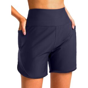 شورت سباحة نسائي من SANTINY مقاس 5 بوصات سريع الجفاف بخصر عالٍ UPF50+ شورت سباحة للشاطئ للنساء مع جيوب مبطنة in Kuwait