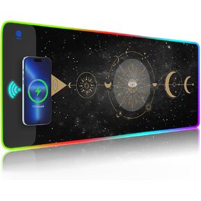 لوحة ماوس LED للشحن اللاسلكي من HAOCOO، سجادة مكتب كبيرة جدًا مع شاحن لاسلكي، سجادة مكتب كمبيوتر RGB، لوحة مفاتيح ماوس XL 10 أوضاع إضاءة، 15 وات مكتب مات للرجال المكتبي، خريطة العالم in Kuwait