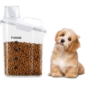 Dog Food Container, 3-5 Lb Dog Food Storage Containers with Airtight, Large Pour Spout Cat Food Container with Measuring Cups, Portable Travel Pet Food Storage Container (White)