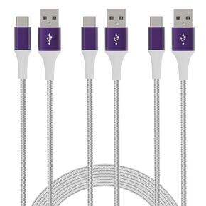 USB C Cable， (3-Pack 6ft),USB A to USB C Fast Nylon Braided Charging Cord Compatible with Galaxy S10 S9 S8, Power Bank, and Other Type c Devices (Purple)