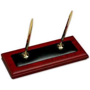 Dacasso A8004 Wood & Leather Double Pen Stand Desk Set, Rosewood 9.25 x 4.25 x 9.00