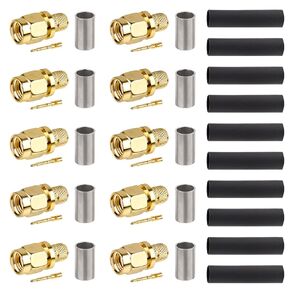SMA Male Crimp Connector, SMA Male Plug Crimp Connector for RG8X,LMR240, KMR240,4D-FB,CNT240, RG8 Mini Coax Cable (Pack of 10)
