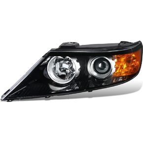 DNA MOTORING Left OE Style Projector Headlight Compatible with 11-13 Kia Sorento, Black/Clear Lens/Amber Reflector, OEM-HL-0175-L