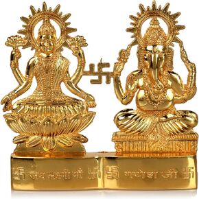 Hashcart Lakshmi Ganesha Statue Lakshmi Statue & Ganesha Statue - Laxmi Ganesh Idol Murti [ 4 inch, Size Small ] - for Mandir Home, Indian Diwali Gift