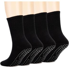Non-Slip Pilates Yoga Socks with Grips for Womens -Ballet Barre Workout Anti Skid Athletic Crew Sock 4 Pack