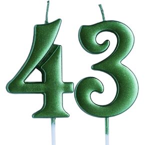 Green 43rd Birthday Candle, Number 43 Years Old Candles Cake Topper, Woman Or Man Party Decorations, Supplies