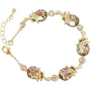 Navachi 18k Gold Plated Water Drop Crystal Multicolor Zircon Snake Bracelet 7"+1"