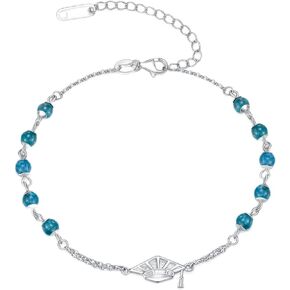 Graduation Cap Bracelet for Girls 925 Sterling Silver Grad Cap Bracelet for Women Apatite Beads Bracelet Jewelry Gifts