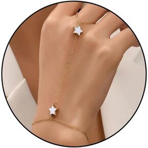 Hand Chain Bracelet For Women, 14k Gold Stainless Steel Pearl Ring Chains Bracelets Boho Infinity Heart Finger Chain Summer Gifts Jewelry