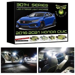 6 Piece White LED Interior Lights for 2016-2021 Honda Civic Super Bright 6000K 3014 Series SMD Package Kit and Install Tool