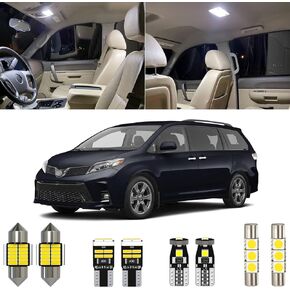 16 Piece 6000K White Sienna Interior LED Lights Kit Package Replacement for Toyota Sienna 2011 2012 2013 2014 2015 2016 2017 2018 2019 2020 2021, with Placement Diagram and Install Tool