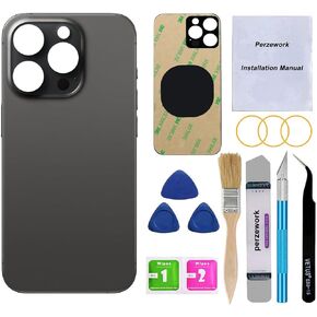 OEM Rear Back Glass Replacement for iPhone 15 Pro 6.1-inches with Reparing Tool Kit and Pre-Installed Adhesive (Black Titanium)