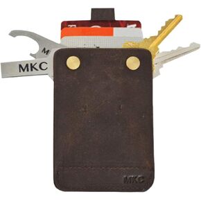IPPINKA MKCSlim Full-Grain Leather Wallet, Multi-Functional Key Holder, Card and Cash Organizer, With Pull Tab, 2.75 x 4 x 0.3 inches, Vintage Brown