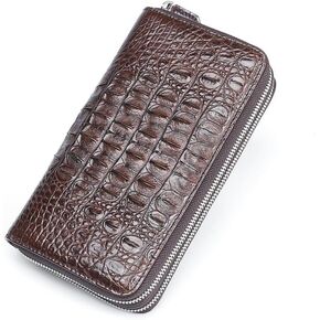 Real Crocodile Backbone Skin Men's Wallet Genuine Alligator Leather Luxury Purses Clutch Bag for Men (Brown)