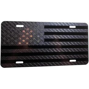 Matte Black on Blk Tactical American Flag Heavy Duty Aluminum License Plate Subdued S14