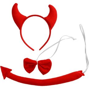 Red Devil Costume Accessories Set,Devil Horn Headband Tail Bowtie Costume Kit for Halloween Masquerade Carnival Birthday Party Cosplay