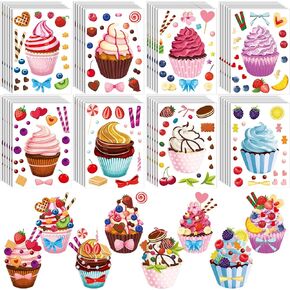Karenhi 48 Sheets Scented Cupcake Stickers Scratch and Sniff Make a Cupcake Sheet Make Your Own Mix and Match Dessert Stickers for Kids DIY Art Craft Party Favors