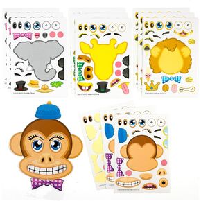 Make A Zoo Animal Stickers - 12 Pack - Zoo and Safari Themed Birthday Party Favors - Fun Craft Project for Children 3+ - Let Your Kids Get Creative & Design Animal Stickers