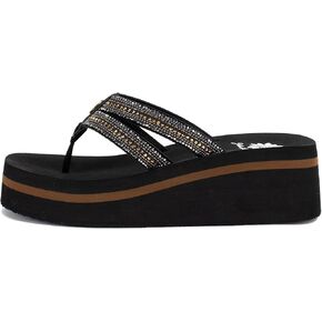 Yellow Box Women's Krista Flatform Flip-Flop, Platform Sandal, Sparkling Rhinestones, Medium-Height Wedge