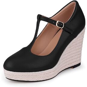 Women's T-Strap espadrilles Wedges sandals Platform Buckle Strap closed Toe comfortable heeled sandals