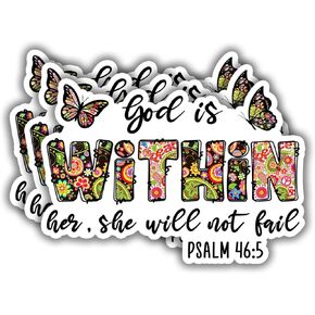 (3 pcs) God is Within Her She Will Not Fail Sticker Christian Bible Verse Jesus Vinyl Decal Inspirational Quotes Stickers for Books Laptops Phonecase Water Bottles Kindles Car Psalm 46:5-3x2.2''