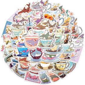 50Pcs Shark Stickers Pack for Water Bottle, Funny Shark Cup Sticker Decals for Hydro Flask Laptop Skateboard Computer Scrapbooking Journal Luggage, Waterproof Vinyl Kawaii Anime Stickers