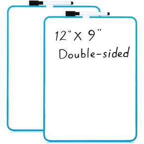 Small Dry Erase Board, 12" x 9" Mini Whiteboard with Black Dry Erase Markers, Small White Board Sets for Kids Students Teachers Artists, Set of 2(White)